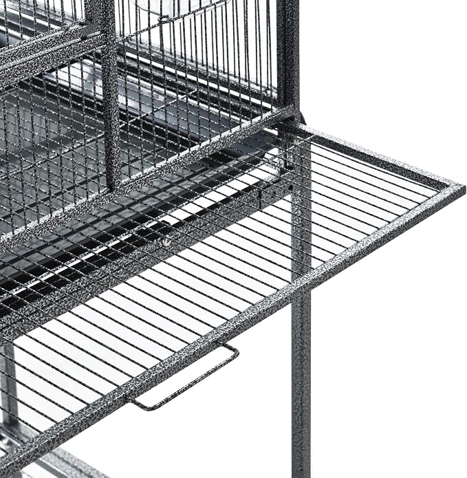 PawHut 30" Rolling Metal Bird Cage Feeder with Detachable Rolling Stand, Storage Shelf, Wood Perch & Food Container | Storage Shelf, Wood Perch, Food Container - Image 9