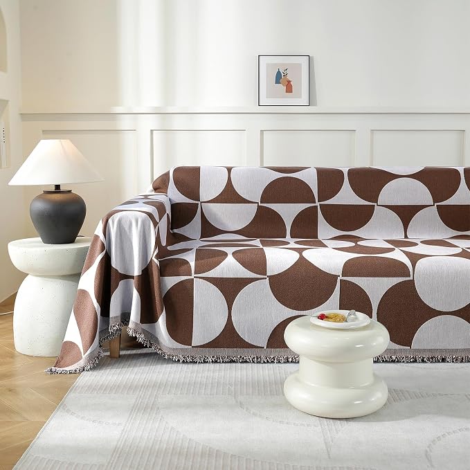 Couch Cover for Sofa, Boho Sofa Cover Washable Couch Cover for Dogs, Pet Sofa Cover for 3-Cushion Couches with Tassel Furniture Protector Cover,71" x 134",Dark Coffee-Half-Round-2 - Image 7