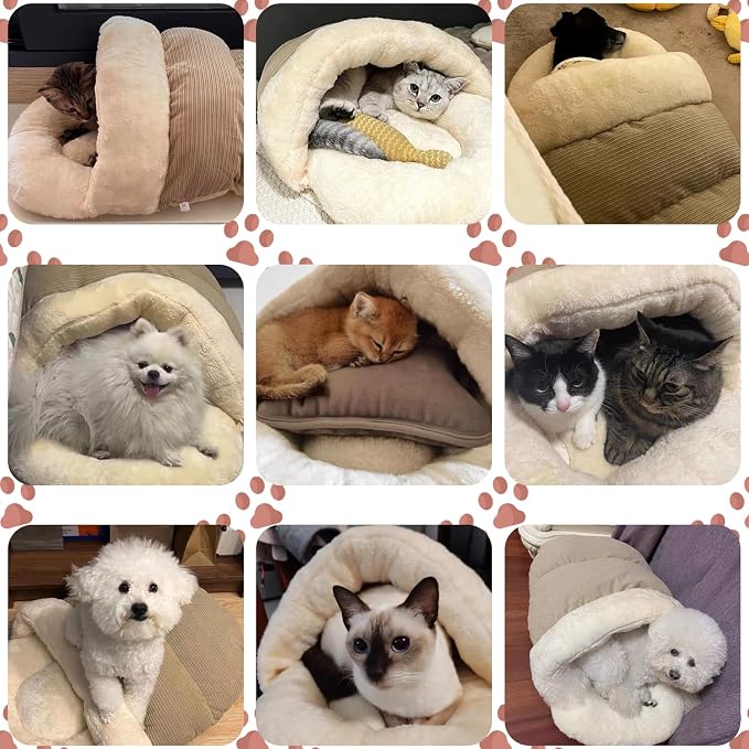 Romaneco Bed for Dog and Cat, Pet Bed, Ultra Soft Cute Plush Slipper Cat Cave Bed, Anti Slip Warm Pet House Nest, Self-Warming, Ideal for Indoor Use - Fits up to 25lbs (30"X22", L, Light Brown) - Image 7