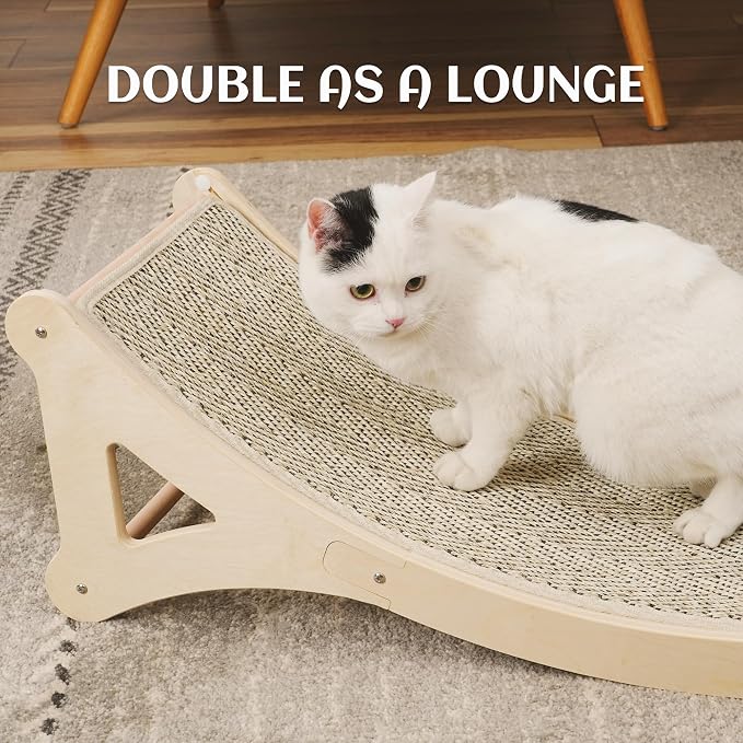 PETKARAY Curved Cat Scratcher, Sisal Kitty Scratching Ramp, L Shape Scratch Pad for Indoor Cats, 25.6" Furniture Protector with Mouse Toy, Chevron Style - Image 7