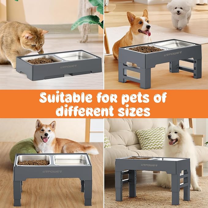 URPOWER Raised Dog Bowls 4 Height Adjustable Elevated Bowl Stand | Stainless Steel Water Bowl Non-Slip Dog Food Bowls Stand for Small Medium Large Dogs and Pets - Image 7