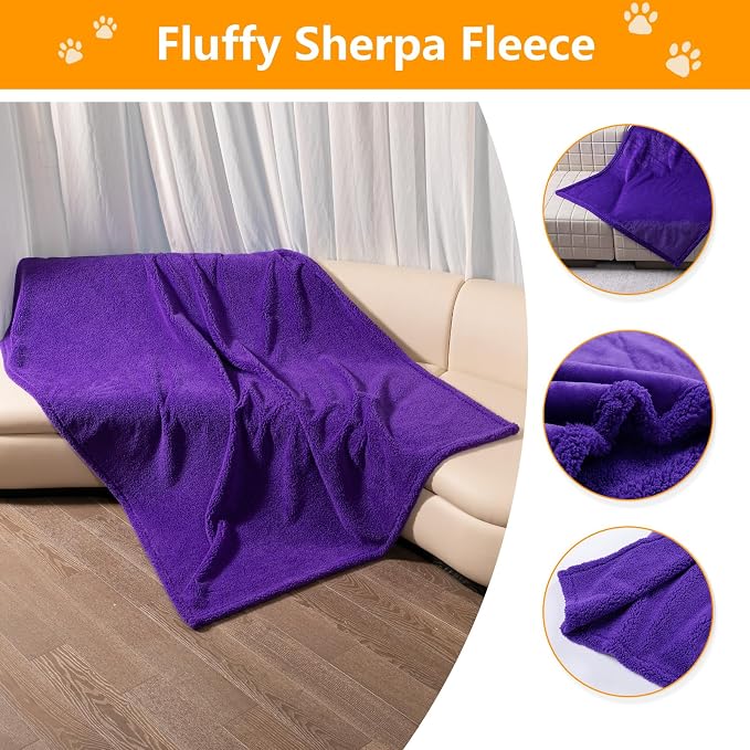 Purple Waterproof Pet Calming Blanket for Dogs Fluffy Dog Bed Cover Puppy Pets Blankets Leakproof Sofa Couch Washable Cover Doggie Cat Fluffy Lavender Mats for Warm-Purple,L-65x57in - Image 4