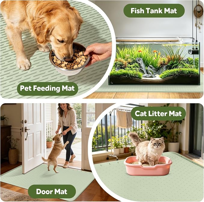 Silicone Bird Cage Mat 50" x 35" Under Crate Floor Protector, Green | Extra Large Waterproof Bird Cage Liner with Raised Edges, Non-Slip Under Crate Mat for Dog Cages, Kennels, Reptile Aquariums - Image 7