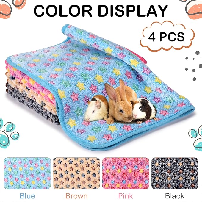 Reginary 4 Pcs Waterproof Guinea Pig Blankets Washable Small Animal Fleece Bedding Absorbent Guinea Pig Cage Liners Reusable Training Pee Pad Pet Sleep Mat for Hamster(Star Pattern,28 x 56 Inch) - Image 6