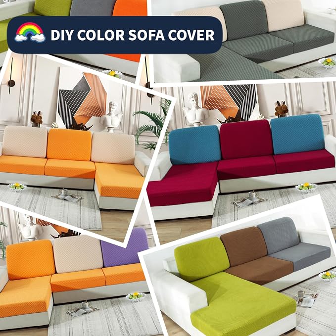 【Clearance】 Stretch Individual Cushion Covers Large Sofa Seat Cushion Slipcovers Soft Couch Cover Replacement Large Checkered Furniture Protector with Elastic Bottom (3 Pcs XL Cushion Covers, Navy) - Image 8