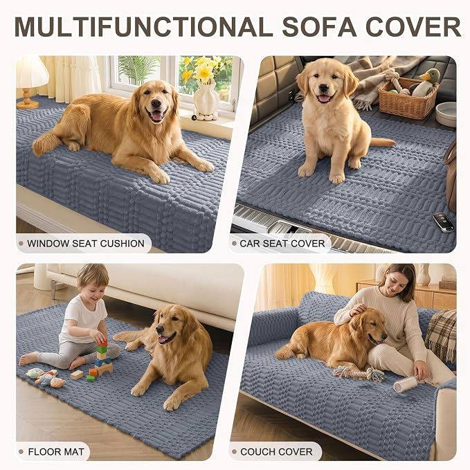 Smiry Waterproof Couch Covers for Dogs Washable, Non Slip Pet Sofa Cover | Plush Scratch Resistant Flannel Furniture Protector for Dogs, Grey, 36" x 94.5" - Image 10