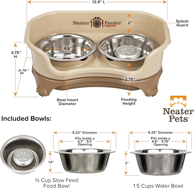 Neater Feeder Express Mess Proof Dog Bowls Elevated for Small Breeds Under 15 Lb, Made in USA, No Spill Raised Dog Food Bowl Stand, Stainless Steel Slow Feed and Standard Water Bowl Set, Cappuccino - Image 9