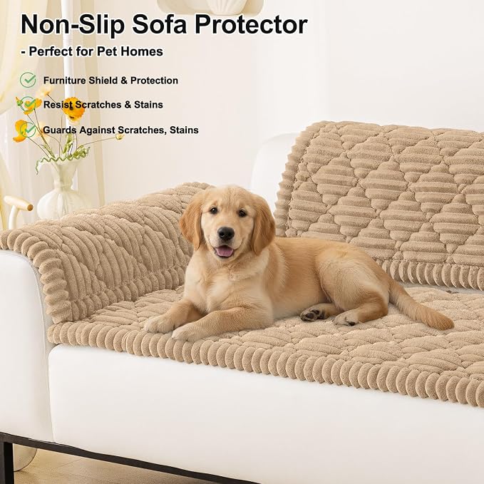 Smiry Couch Cover for Dogs Washable, Non Slip Fuzzy Pet Sofa Protector | Soft Thick Furniture Cover for Sofa, Loveseat and Sectional, Scratch & Pet Hair Resistant (Khaki, 27.6" x 59") - Image 11