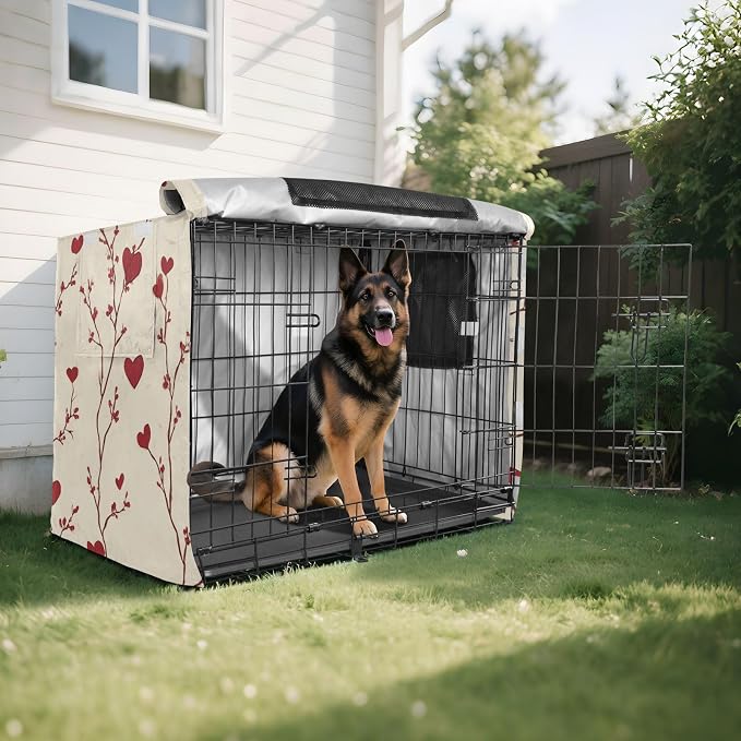 Dog Crate Cover Kennel Cover for Dog Cages Breathable for Wire Cage Indoor Outdoor Valentine Hearts Floral Beige - Image 8