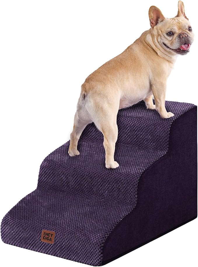 EHEYCIGA Curved Dog Stairs Ramp for Small Dogs 15.7" H, 3-Step Dog Steps for Couch Sofa and Chair, Pet Stairs for Cats, Non-Slip Balanced Pet Steps Indoor, Purple - Image 9