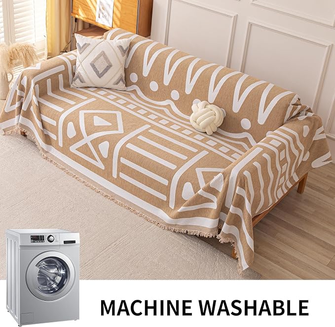 Deep Dream Boho Couch Cover, Non Slip Soft Chenille Couch Covers for 3 Cushion Couch, Thick Sofa Slipcover Sectional Sofa Cover Washable Couch Protectors for Dogs (Khaki, 71"x118") - Image 8