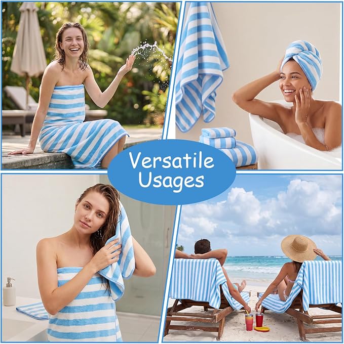SmoothNovelty 20 Pack Microfiber Towels Bulk 4 Oversized Bath Towel 35 x 70 inch 4 Hand Cloth 12 Washcloth Large Soft Highly Absorbent for Beach Shower Bathroom Pool Salon Hotel (Blue,Stripe) - Image 7