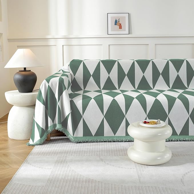 Couch Cover for Sofa, Boho Sofa Cover Washable Couch Cover for Dogs, Pet Sofa Cover for 3-Cushion Couches with Tassel Furniture Protector Cover,71" x 134",Pea Green-Diamond - Image 7