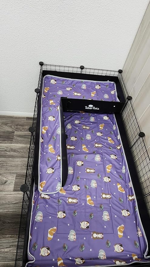 Tater Pets Guinea Pig Fleece Cage Liner - Tidy Mat - Lap Pad - Corner Pad - Absorbent - Machine Washable - for Guinea Pigs and Hedgehogs (30"x18", Smart Piggies) - Image 4
