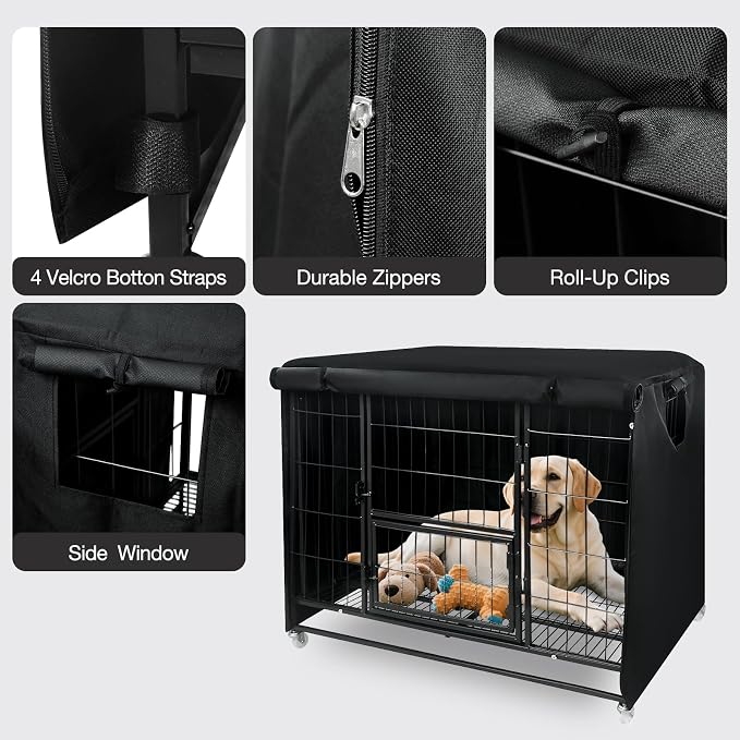 54 Inch Dog Crate Cover for Heavy Duty Dog Cages 900D Oxford Fabric Insulated Dog Kennel Cover UV-Resistant Chewproof Soundproof Windproof Rainproof Fit for Wire Dog Cage (Not Include Cage) - Image 7