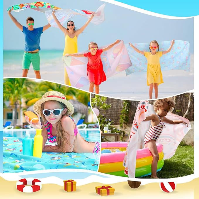Tingjoo 24 Pcs Kids Microfiber Beach Towel Set 8 Beach Towels Bulk with 8 Storage Bags 8 Beach Ties 30" x 60" Unicorn Mermaid Dolphin Flamingo Quick Dry Towel for Pool Swim Bath Picnic Camping (Girls) - Image 6