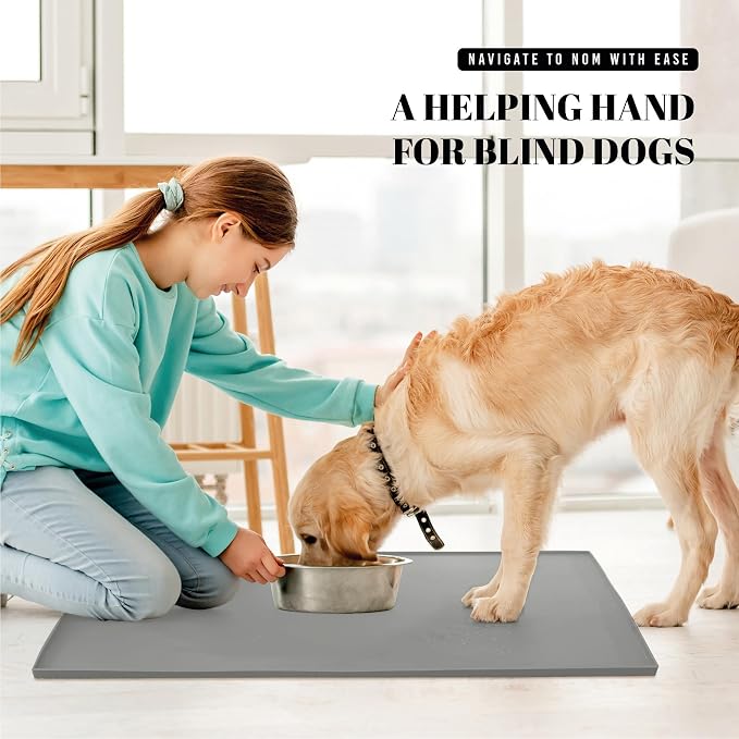 AVERYDAY 100% Waterproof Thicker Silicone Dog Food Mat, 0.63'' Raised Edge Bowl Mat for Food & Water, Non Slip Pet Feeding Placemat for Messy Drinkers, Perfect for Large Medium Small Breeds, 32"x24" - Image 7