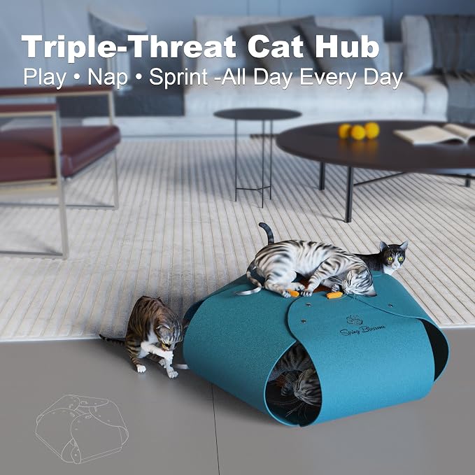 Cat Tunnel, Cat Cave for Indoor Cats Bed,Scratch Resistant Cat Toys for Medium Large Cats Hide and Seek Toy (Peacock Blue) - Image 9