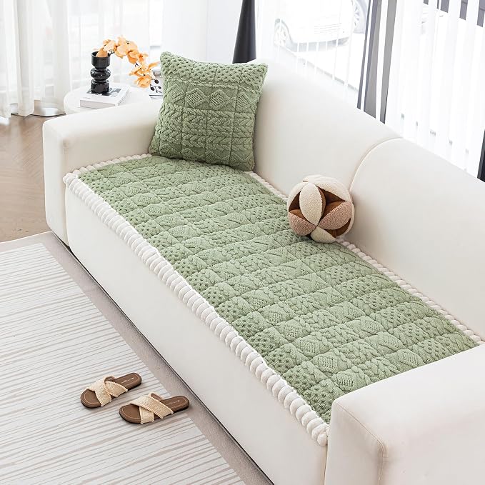 DREAMINGO Couch Cover for Dogs Washable - Fuzzy Sofa Covers Pet Friendly 27.6"x82.7", Soft Non Slip Pet Couch Cushion Protector Dog Bed Mat in Green - Image 7