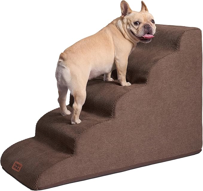 EHEYCIGA Curved Dog Stairs Ramp for High Beds 22.6" H, 5-Step Dog Steps for Small Dogs and Cats, Pet Stairs for High Bed Climbing, Non-Slip Balanced Pet Step Indoor, Brown - Image 9