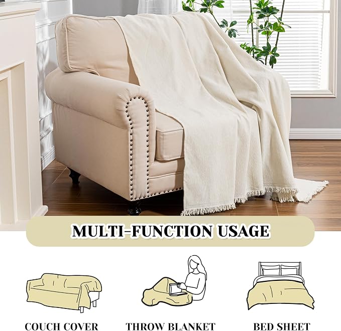 MEETSKY Oversized Chair Cover Washable Armchair Sofa Cover for Dog, Couch Protector for Sofa Single Cover, Small Couch Cover Sofa Throw Cover with Tassel, 71" x 91", Beige - Image 8
