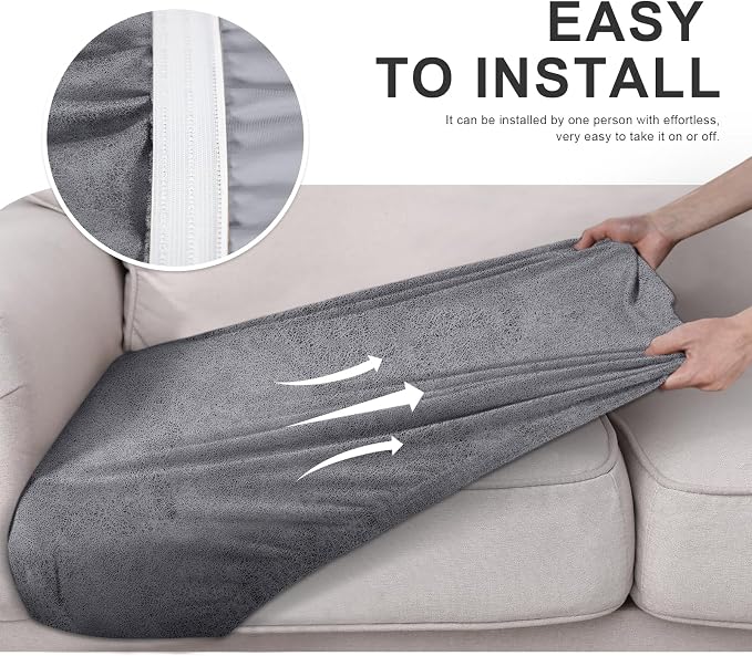 molasofa Leather Look Couch Cushion Covers, Stretch Sofa Cushion Covers for Sectional Armchair Loveseat Protector,Replacement Seat Cushion Slipcovers, Machine Washable(3 Cushion Sofa, Light Grey) - Image 6