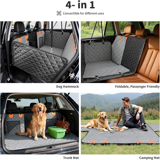 Dog Car Seat Cover 400LBS Hard Bottom Back Seat Extender for Dogs | Waterproof Polyester, Anti-Slip Surface, 3 Removable Hard Plates, Side Storage Pockets, 4-Mode Convertible - Image 7