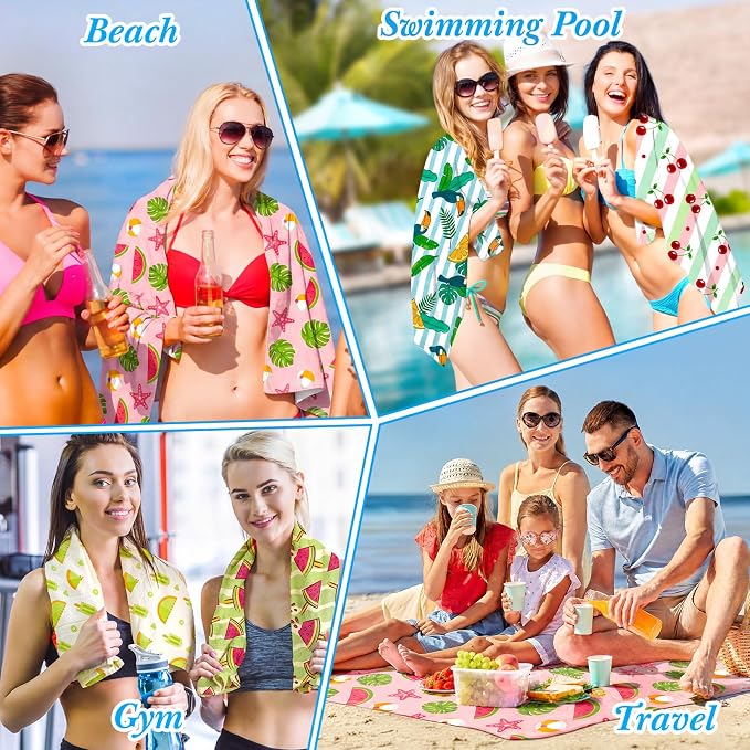 Peryiter 48 Pcs Microfiber Beach Towel with Bags Bulk, 24 Large Quick Dry Pool Towels and 24 Storage Bags, 30 x 60 Inch Fruit Blanket for Beach Swimming Summer Party Camping Travel Women - Image 6