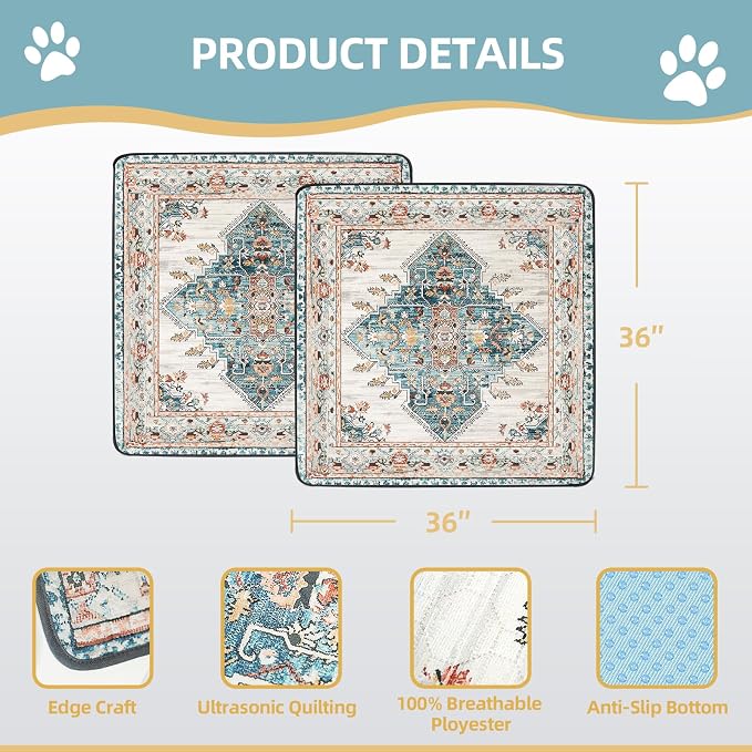 SCLOSE Washable Pee Pad for Dogs 2 Pack, 36" x 36" Reusable Puppy Pads Waterproof Dog Rugs, Super Absorbent, Leakproof, Dog Crate Pad, Playpen Mat, Whelping Pads, Blue Medallion - Image 6