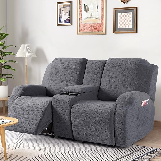 VANSOFY Stretch Recliner Loveseat Cover with Middle Console, Dark Gray | 4-Pieces, Soft Furniture Protector, Washable Slipcover with Pocket, Pets Sofa Cover, High Stretchy fabric Couch Cover - Image 7