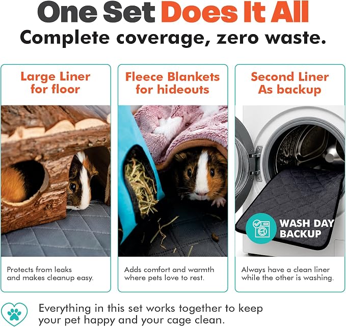 LUFTPETS Guinea Pig Cage Liners 5 Pcs, Washable Midwest Pads & Fleece Mats | 2 Bunny Pee Pads 47x24 and 3 Fleece Blankets. Hay Shakes Off. Non-Slip. Waterproof Bedding - Image 9