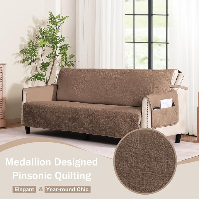 Toffee Loveseat Covers for 2 Cushion Couch, Water-Repellent Covers for Love Seat Sofa, Machine Washable Quilted Couch Covers, Pet Friendly Sofa Slipcovers (Loveseat 48", Raw Umber) - Image 8