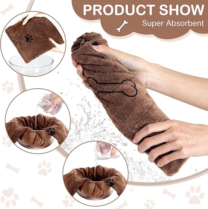 Chumia 8 Pcs Microfiber Dog Towels for Drying Dogs Cats 40 x 24 Inch Pet Towels Bulk for Large Puppy Absorbent Fast Drying Paw Bath Bathing Supplies for Pets(Dog Paw and Bone,Coffee) - Image 6