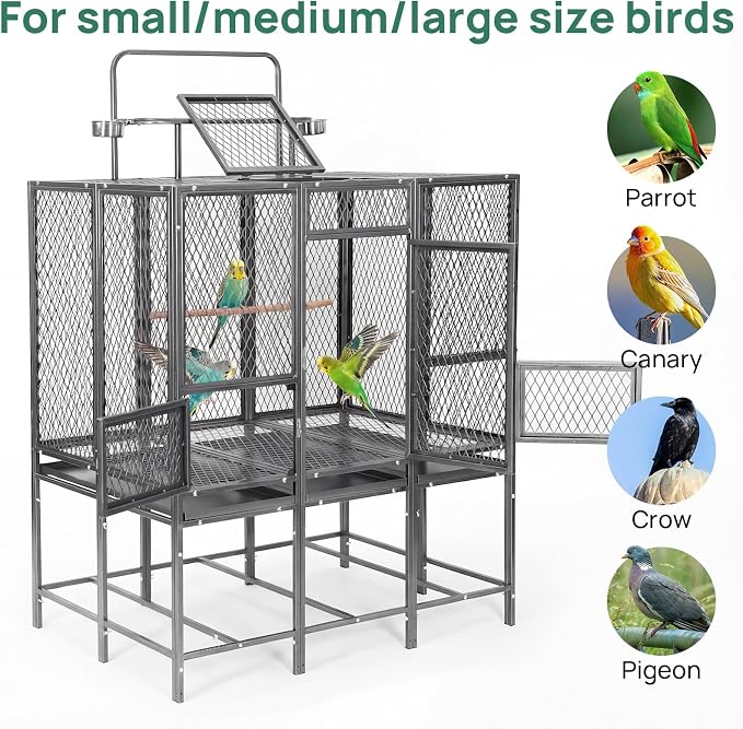 44" Carbon Steel Bird Flight Cage Detachable Playtop Indoor Outdoor | Heavy Duty Carbon Steel Flight Cage for Cockatiels, Parakeets, Conures & Lovebirds (Indoor & Outdoor Use) - Image 6