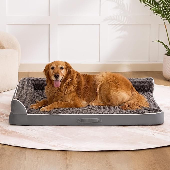 Dog Bed Large Sized Dogs, XXL Orthopedic Dog Bed for Large Dogs, Waterproof Pet Bed with Washable Removable Cover, L-Shaped Pet Couch with Portable Handle 48"x35"x7.5", Dark Grey - Image 9