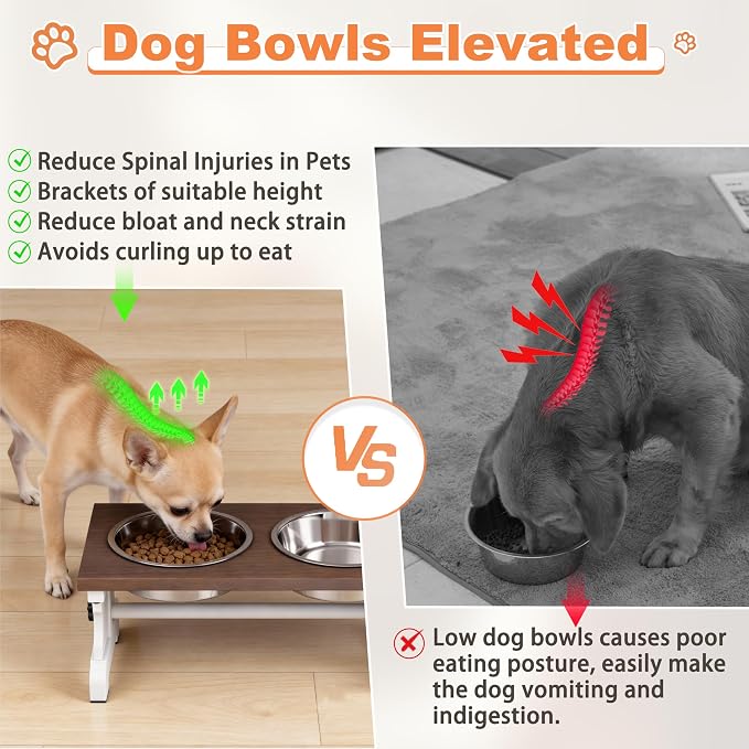 Piskyet Elevated Dog Bowls, Dog Bowls Stand, Raised Dogs Bowl's with 2 Stainless Steel Wooden Dogs Bowl,3.5Cups6''H_30 oz Bowl-Farmhouse Style - Image 7