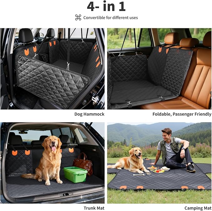 Pet Car Seat Cover, 400LBS Hard Bottom Back Seat Extender for Dogs | Waterproof Polyester, Anti-Slip Surface, 3 Removable Hard Plates, Side Storage Pockets, 4-Mode Convertible - Image 7