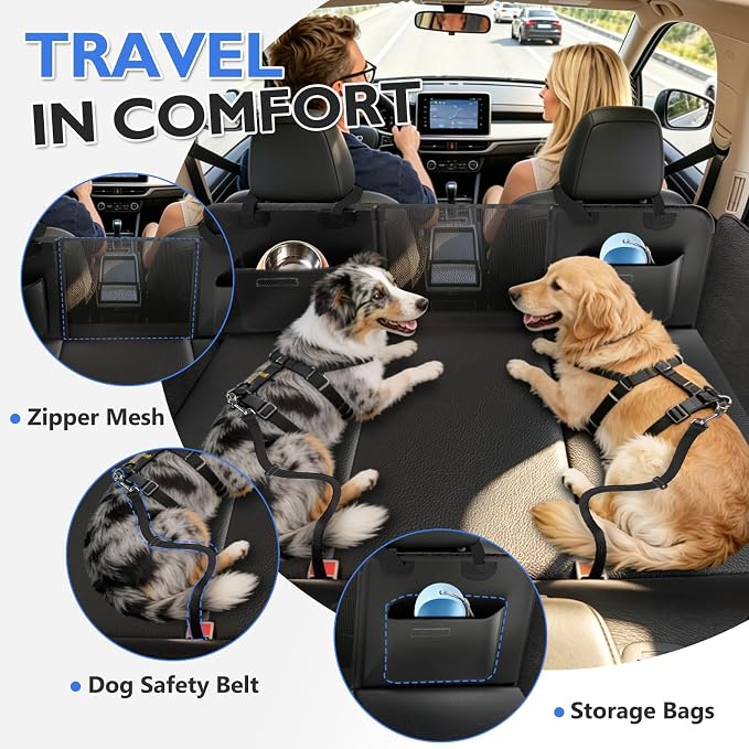 Back Seat Extender for Dogs - Hard Bottom Dog Car Seat Cover for Back Seat, Waterproof Backseat Pet Travel Cover, Anti Scratch Dog Hammock for Car SUV Sedan, Black - Image 7