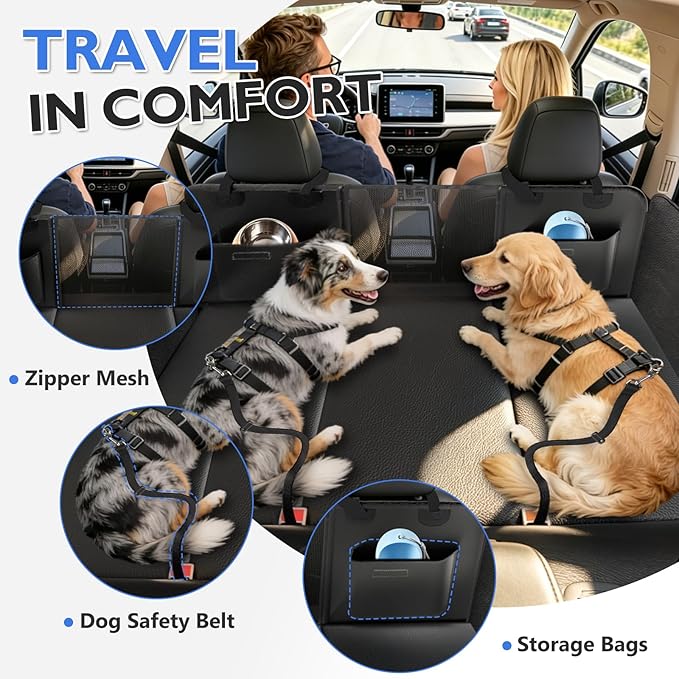Truck Back Seat Extender for Dogs - Dog Seat Cover Back Seat for Trucks with Hard Bottom, Waterproof Anti Scratch Dog Travel Hammock for F150 RAM Silverado Sierra Tundra, Black - Image 7