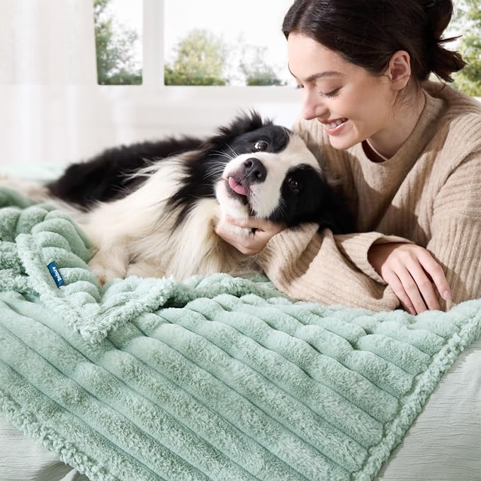 Bedsure ComfyFleece™ Waterproof Dog Blankets for Large Dogs,50x60 | Soft Plush Couch Cover,Washable Corduroy Fleece for Furniture Protector,Cozy Calming Reversible Pet Blanket, Garden Green - Image 7