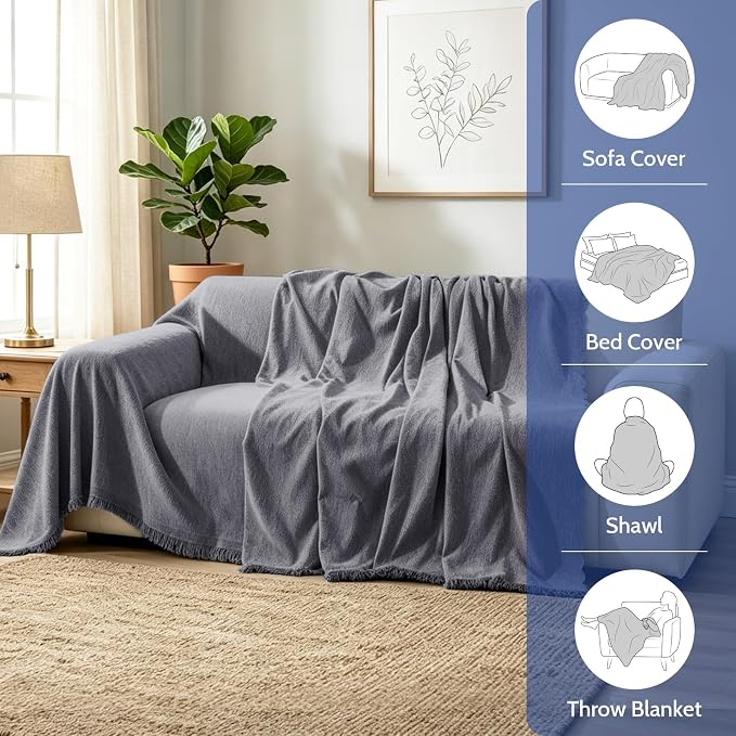 Chenille Couch Cover for Dogs, Boho Sofa Cover Washable Couch Cover, 3 Cushion Sofa Cover, Pet Throw Blankets for Couches with Tassel Furniture Protector Covers,71"×134",Gray - Image 7