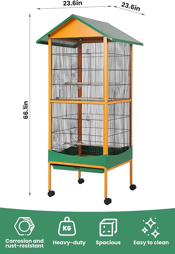 Garvee Bird Cage, 66''H Extra Large Bird Cage,Easy to Clean | w/ Removeble Tray, Waterproof Roof, Lockable Caster, Indoor& Outdoor Use for Conure,Macaw,Budgie,Cockatiel,Parakeet - Image 8