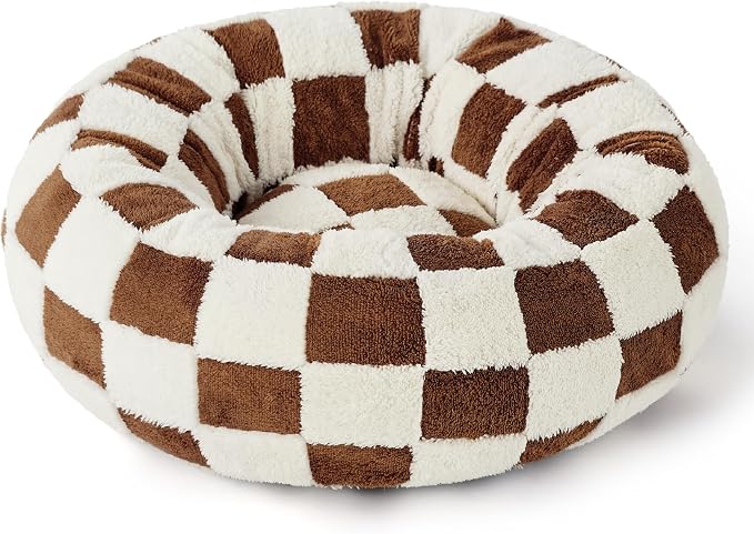 LE SURE Donut Cat Beds for Indoor Cats - Gift for Pets with Washable Cover, Cute Modern Puppy Beds with Jacquard Shaggy Plush & Anti Slip Bottom, 20 Inch, Brown - Image 7