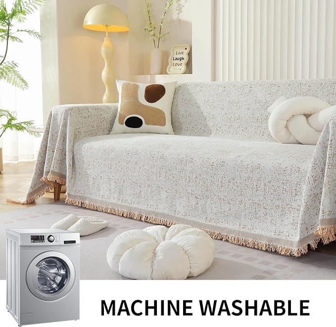 Deep Dream Couch Cover Blanket, Soft Chenille Sofa Covers for 3 Cushion Couch, Sofa Slipcovers Washable Furniture Protector for Dogs Pets (Khaki, 71''x134'') - Image 7