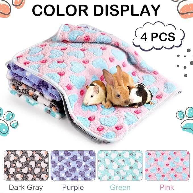 Reginary 4 Pcs Waterproof Guinea Pig Blankets Washable Small Animal Fleece Bedding Absorbent Guinea Pig Cage Liners Reusable Training Pee Pad Pet Sleep Mat for Hamster(Heart Pattern,12 x 12 Inch) - Image 7
