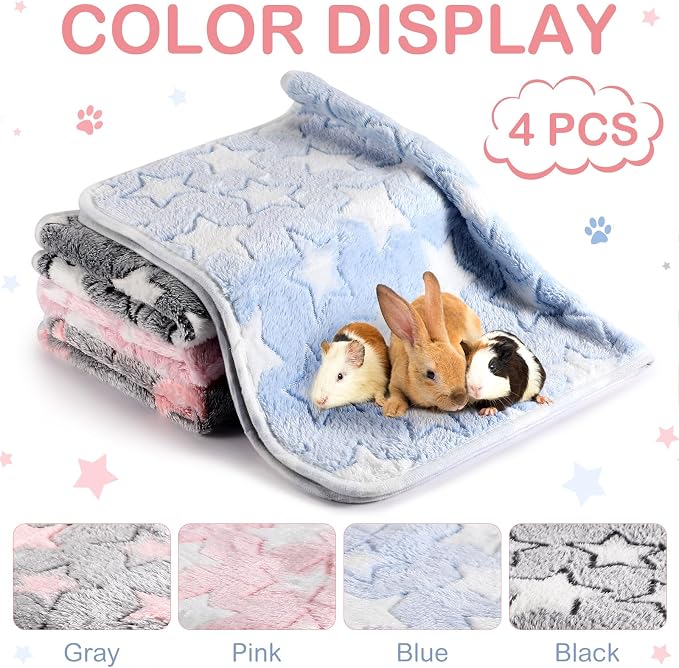 Reginary 4 Pcs Waterproof Guinea Pig Blankets Washable Small Animal Fleece Bedding Absorbent Guinea Pig Cage Liners Reusable Training Pee Pad Pet Sleep Mat for Hamster(Cute Star Pattern,24 x 47 Inch) - Image 7