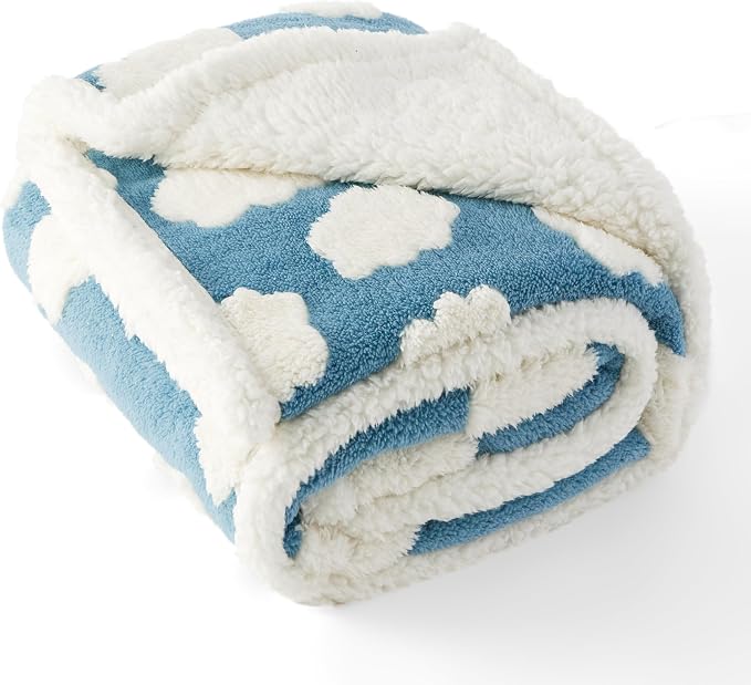 LE SURE Waterproof Dog Blankets for Large Dogs Cute Cozy 3D Jacquard,40x50 | Warm Soft Pet Blanket for Senior Dogs Aesthetic Gift, Washable Sherpa Throw, Reversible Couch Protector, Clouds Blue - Image 8