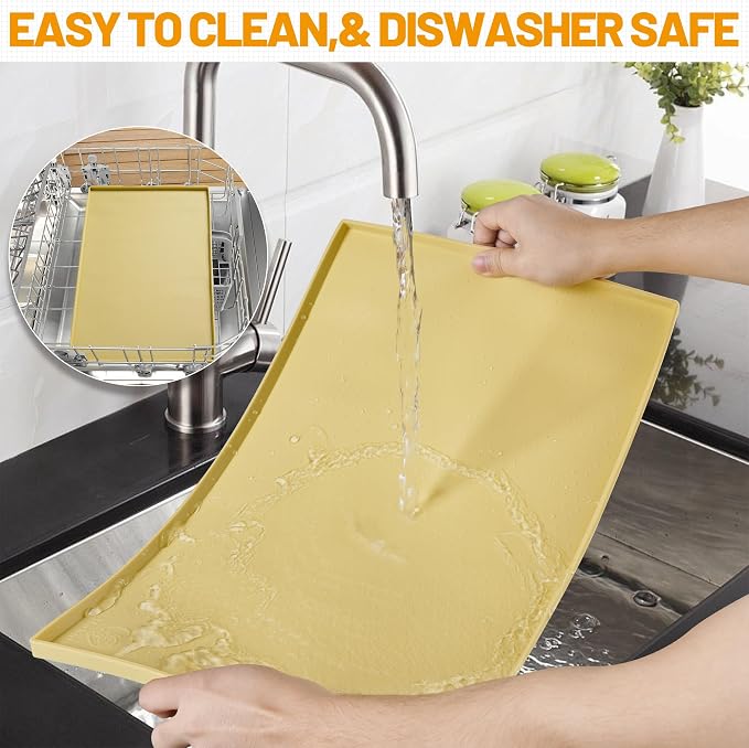 Hubulk Dog Feeding Mat,100% Waterproof Food Grade Silicone Pet Food and Water Bowl Placemat,Dishwasher, High Raised Edge to Prevent Spills,Nonslip Tray to Stop Messes on Floor (24"x16"x0.5", Yellow) - Image 7