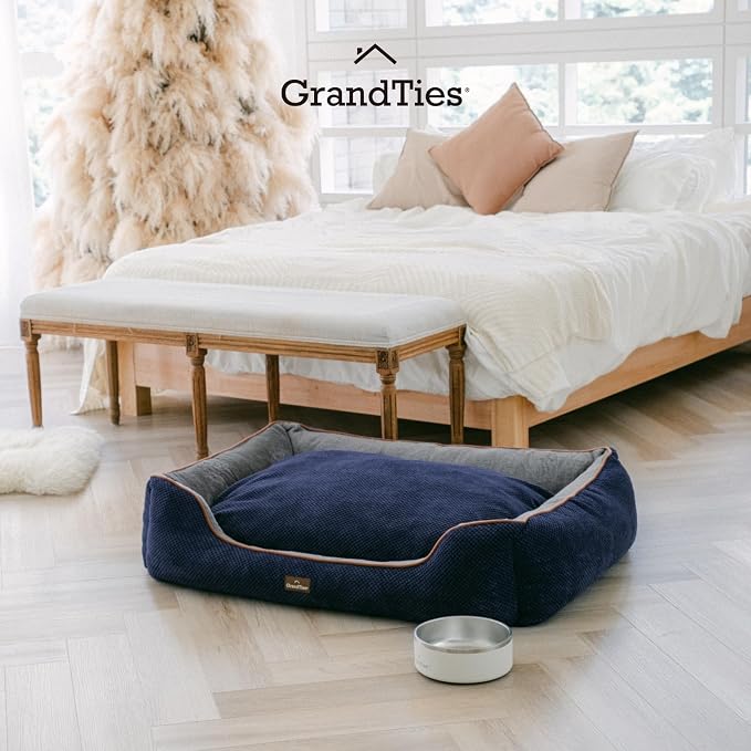 GRANDTIES Fluffy Dog Beds for Small Medium Large Dogs & Cats, Machine Washable Dog Bed, Rectangle Breathable Soft Calming Sleeping Warming Pet Beds with Waterproof & Non-Slip Bottom (XL 40", Navy) - Image 7