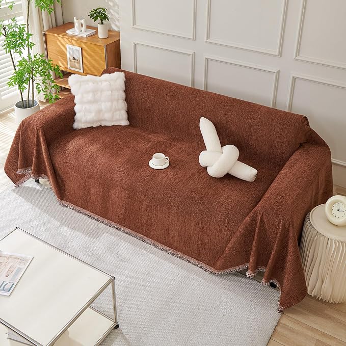 DREAMINGO Sofa Covers for 3 Cushion Couch Chenille Couch Cover Blanket Minimalism Style Furniture Protector Living Room Sectional Couch Covers Washable Chocolate Brown, 71"x134" - Image 7